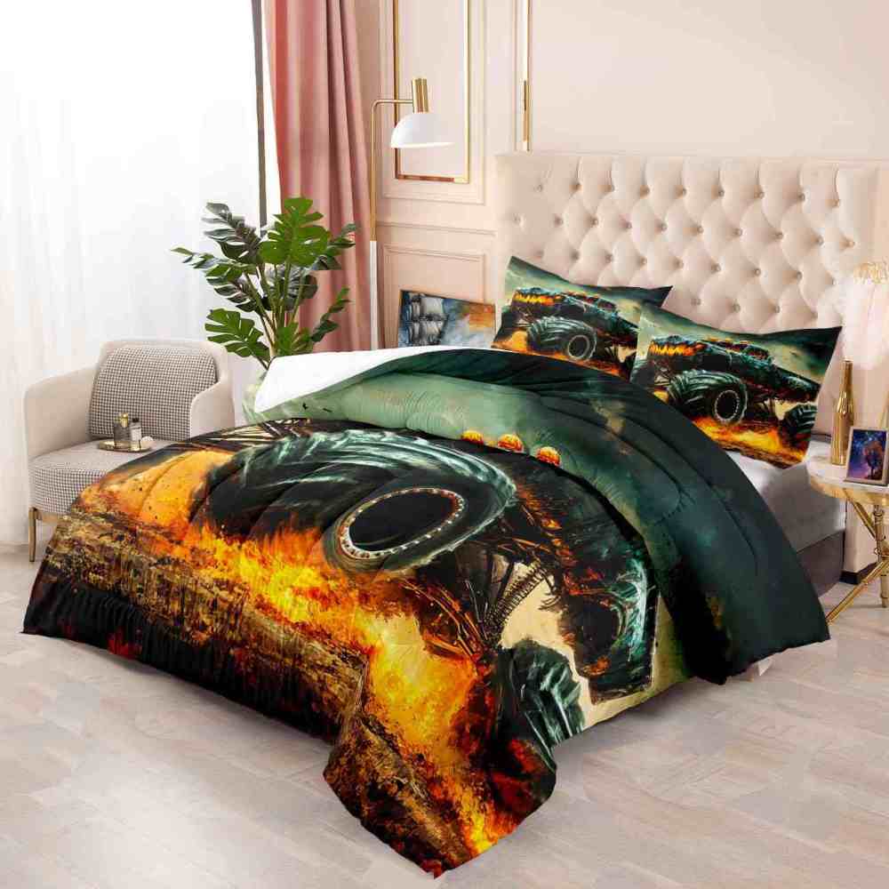 Fiery Extreme Off-Road Monster Truck Comforter Set Boys Bedding | CozyLil