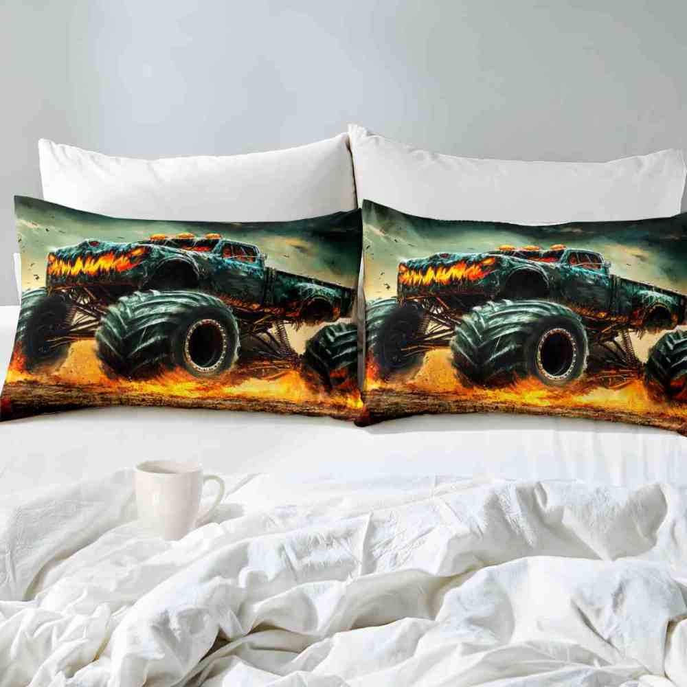Fiery Extreme Off-Road Monster Truck Comforter Set Boys Bedding | CozyLil