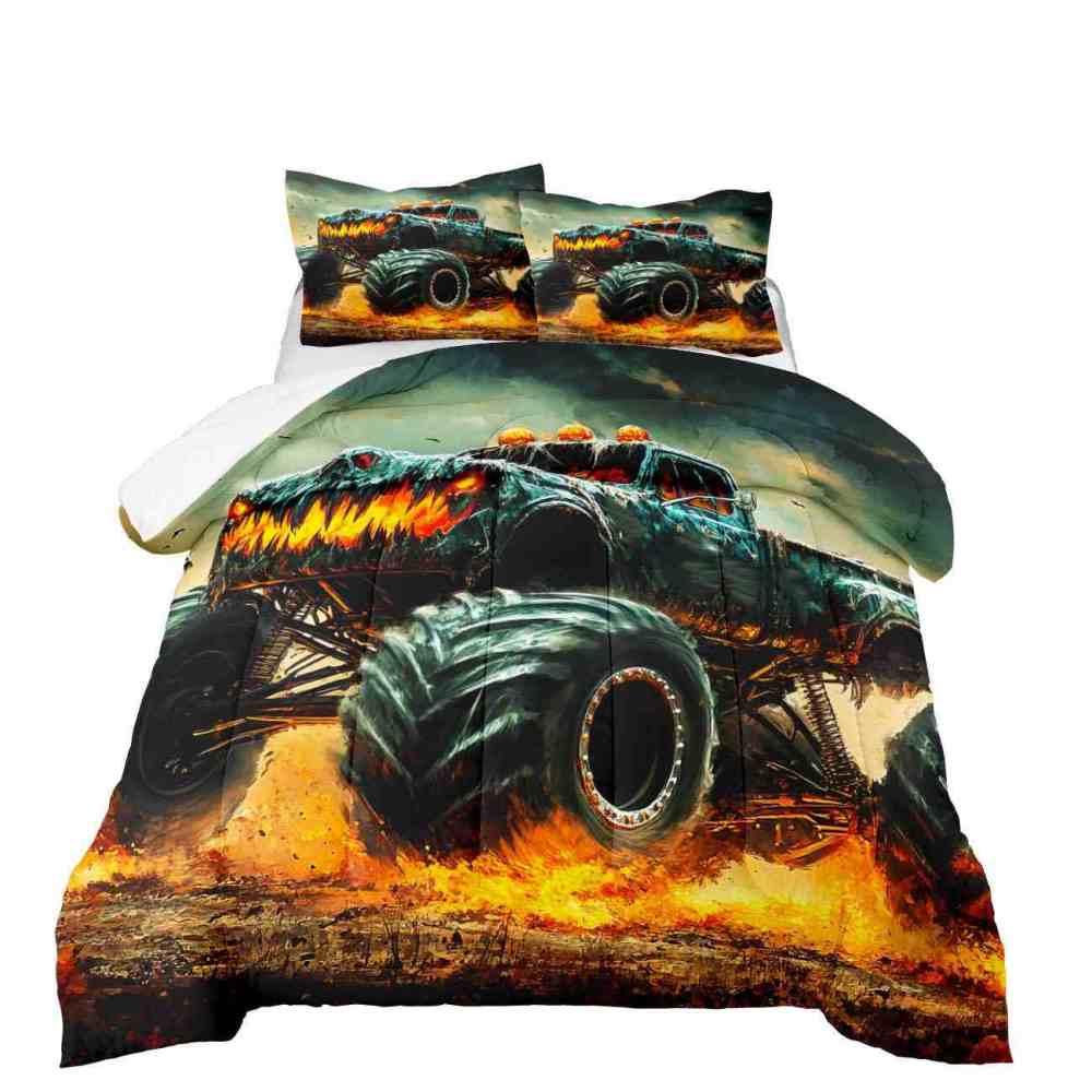 Fiery Extreme Off-Road Monster Truck Comforter Set Boys Bedding | CozyLil
