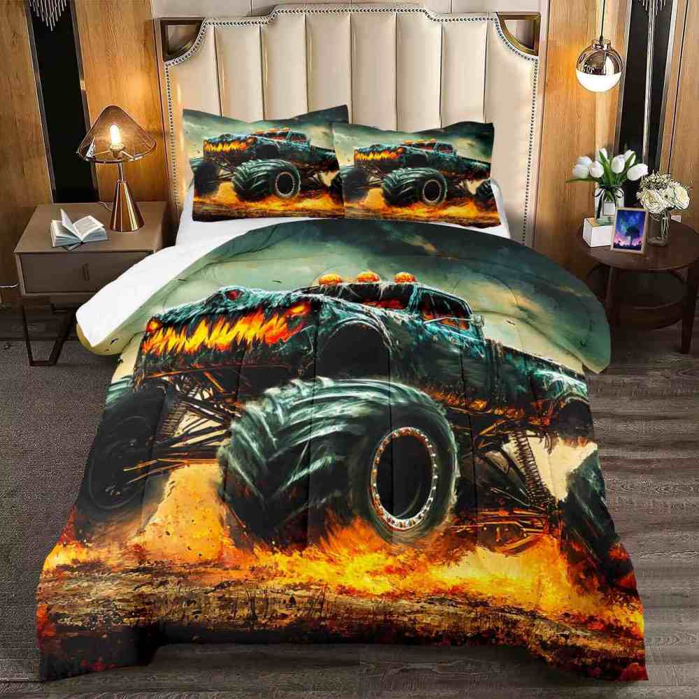 Fiery Extreme Off-Road Monster Truck Comforter Set Boys Bedding | CozyLil