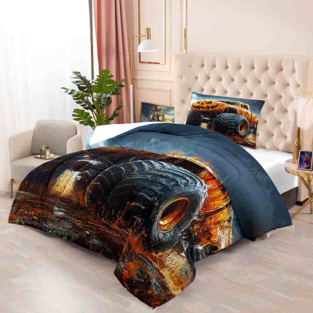 Halloween Pumpkin Monster Truck Comforter Set Kids Room Decor | CozyLil