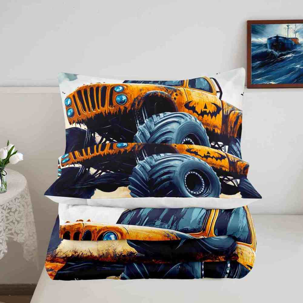 Halloween Pumpkin Monster Truck Comforter Set Kids Room Decor | CozyLil