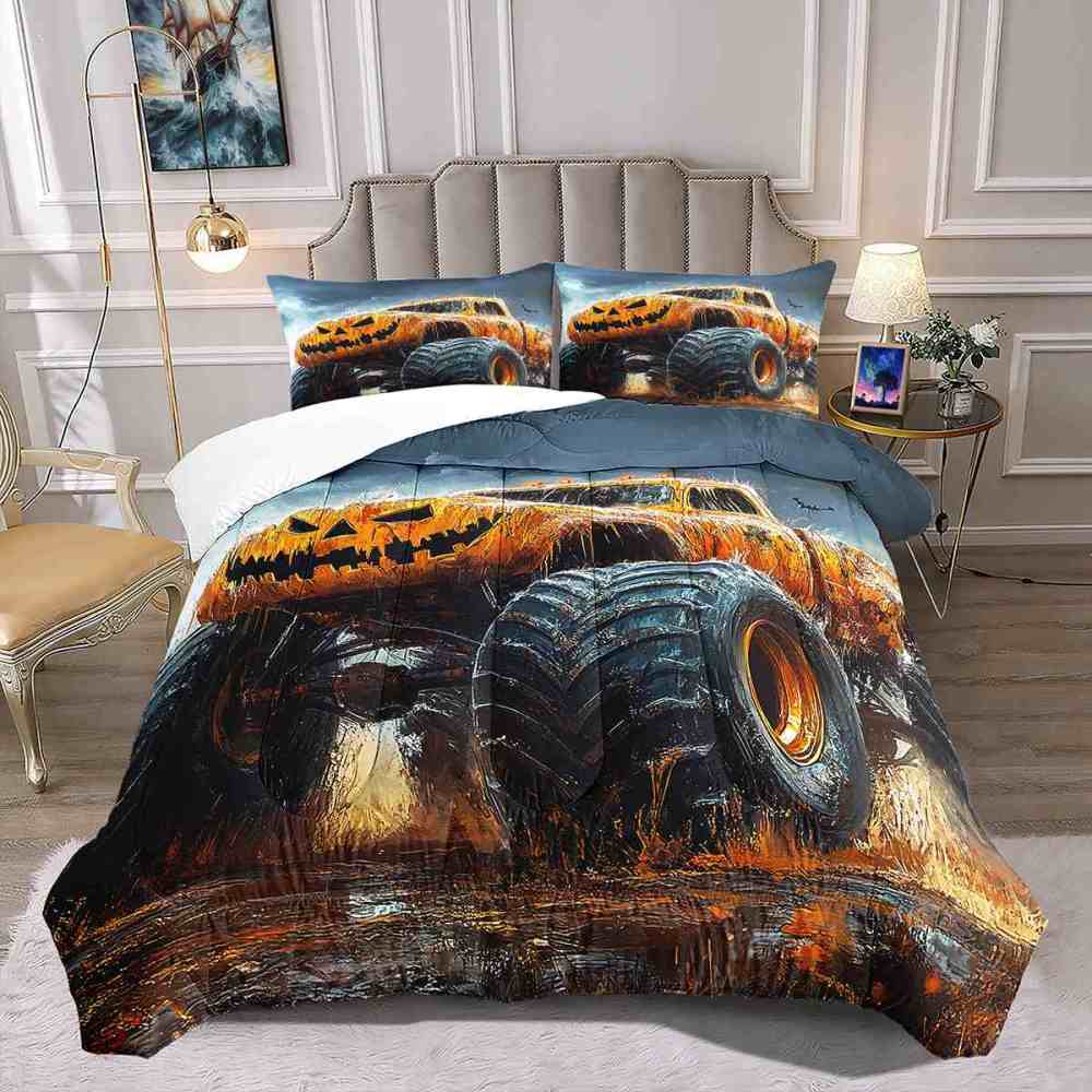 Halloween Pumpkin Monster Truck Comforter Set Kids Room Decor | CozyLil