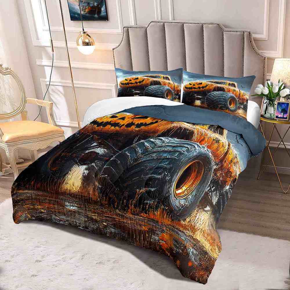 Halloween Pumpkin Monster Truck Comforter Set Kids Room Decor | CozyLil