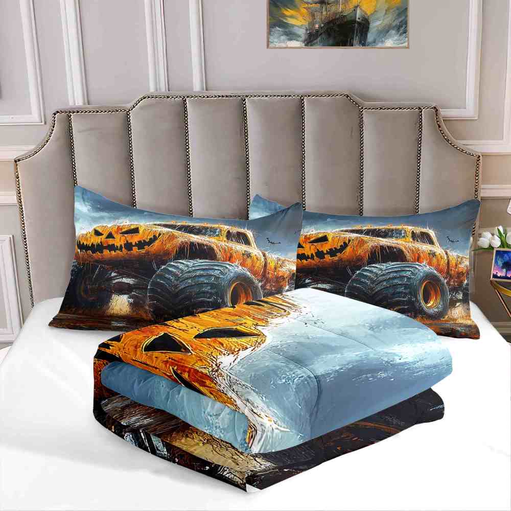 Halloween Pumpkin Monster Truck Comforter Set Kids Room Decor | CozyLil