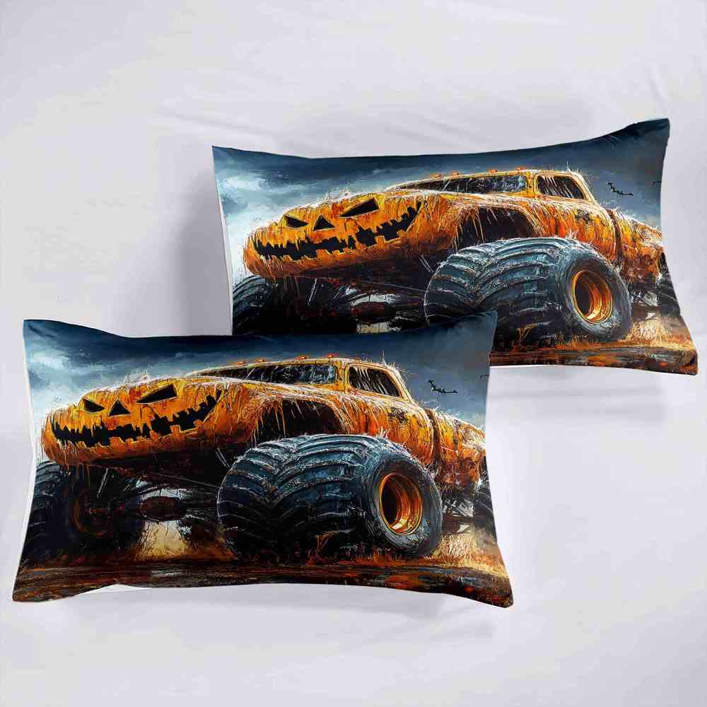 Halloween Pumpkin Monster Truck Comforter Set Kids Room Decor | CozyLil