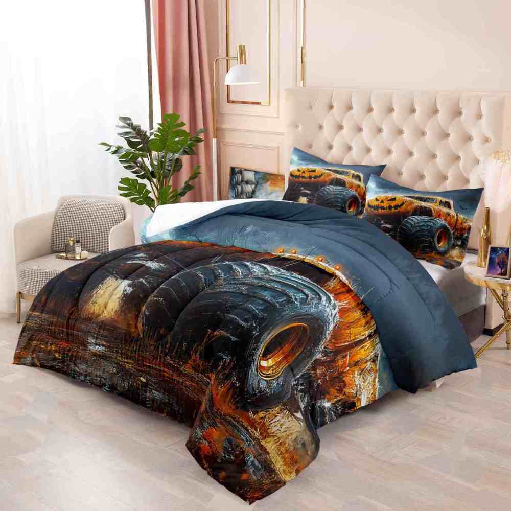 Halloween Pumpkin Monster Truck Comforter Set Kids Room Decor | CozyLil