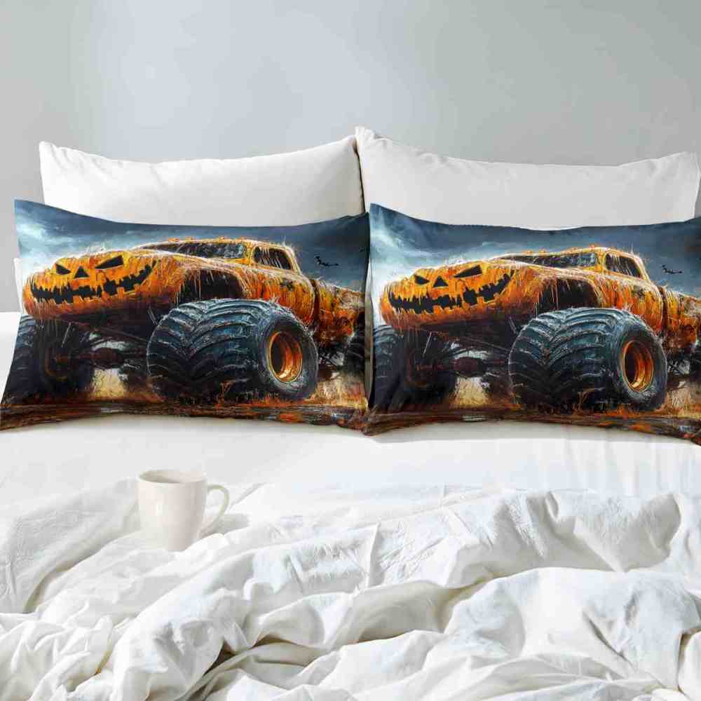 Halloween Pumpkin Monster Truck Comforter Set Kids Room Decor | CozyLil