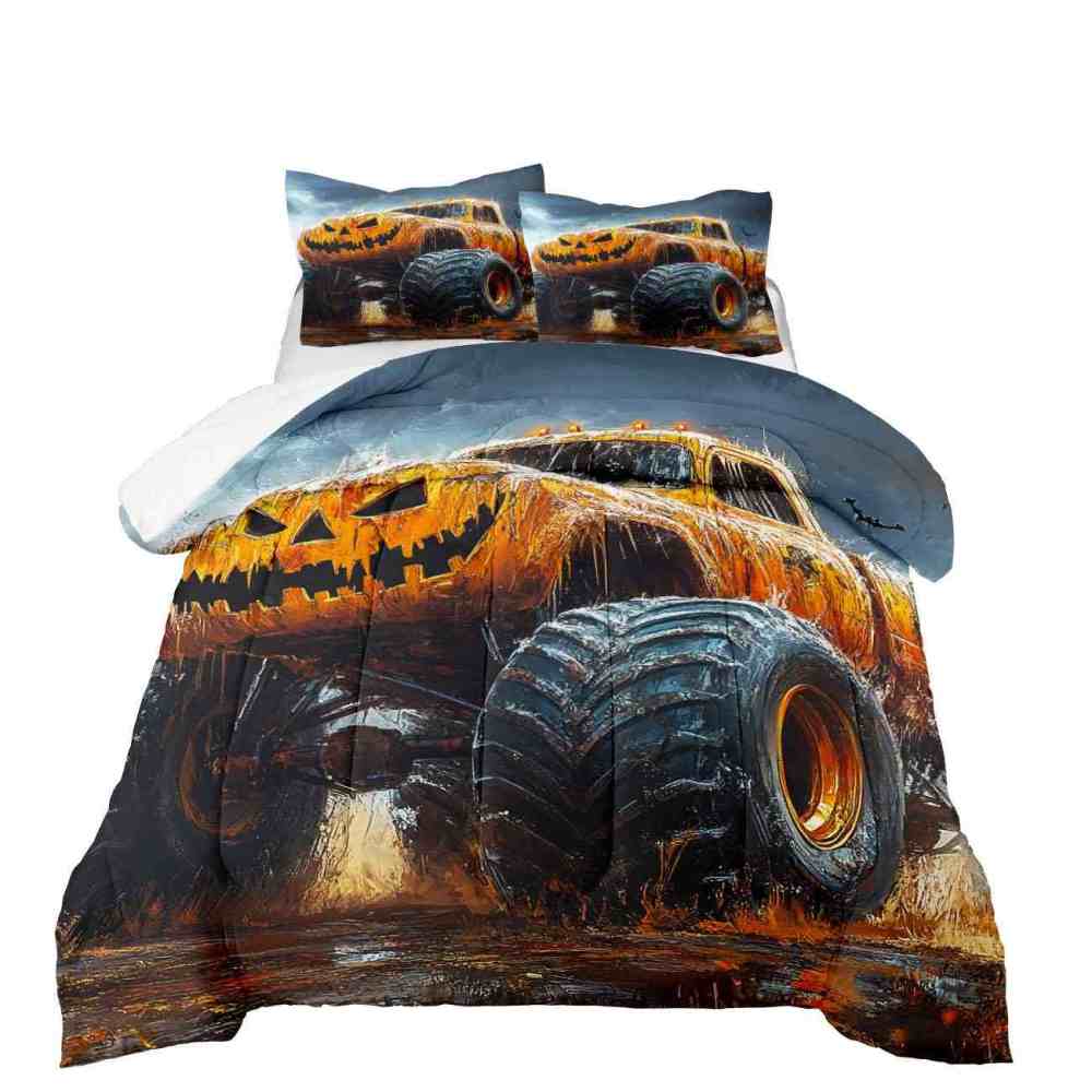 Halloween Pumpkin Monster Truck Comforter Set Kids Room Decor | CozyLil