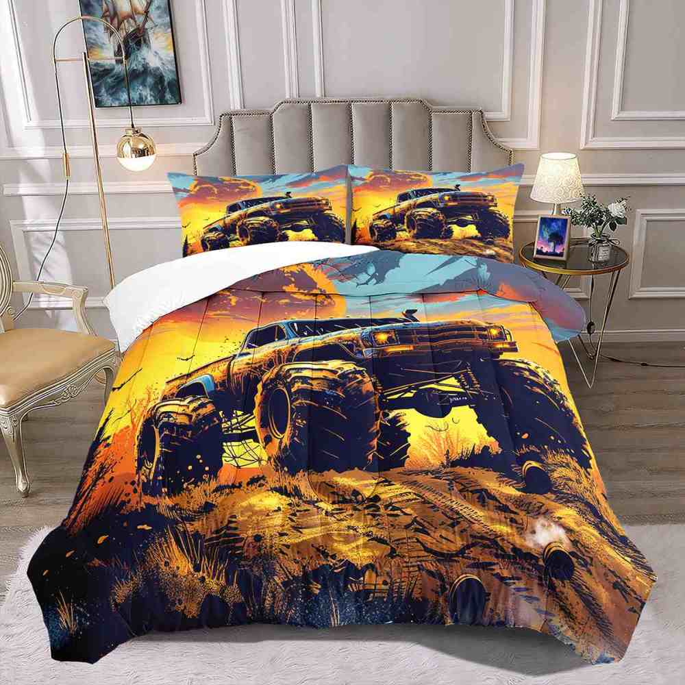 Sunset Desert Off-Road Monster Truck Comforter Set Boys Bedding | CozyLil