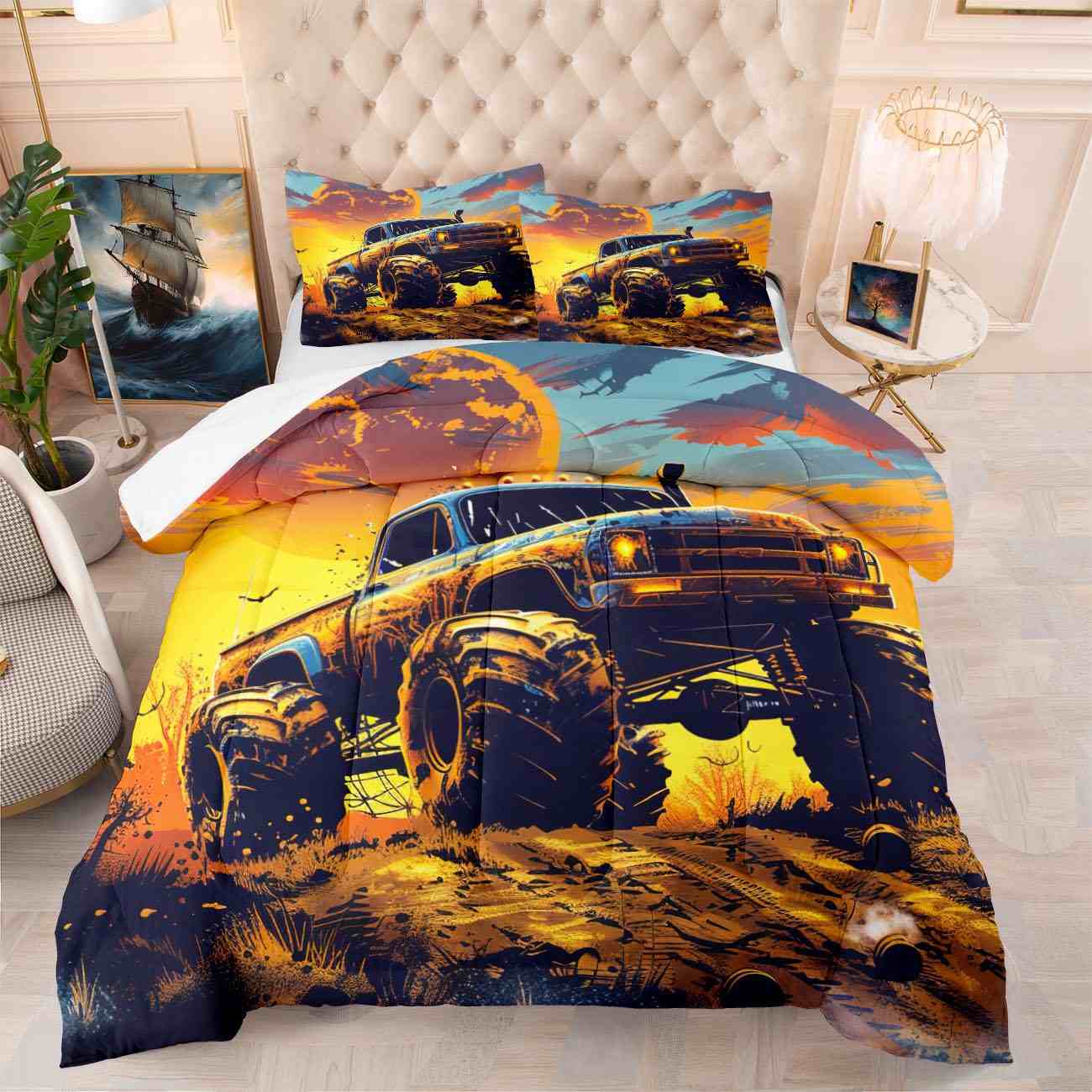 Sunset Desert Off-Road Monster Truck Comforter Set Boys Bedding | CozyLil