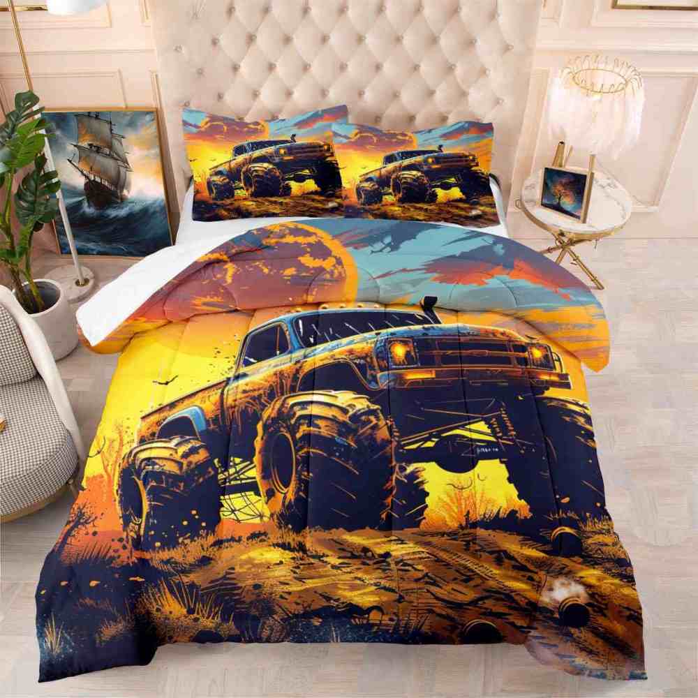 Sunset Desert Off-Road Monster Truck Comforter Set Boys Bedding | CozyLil