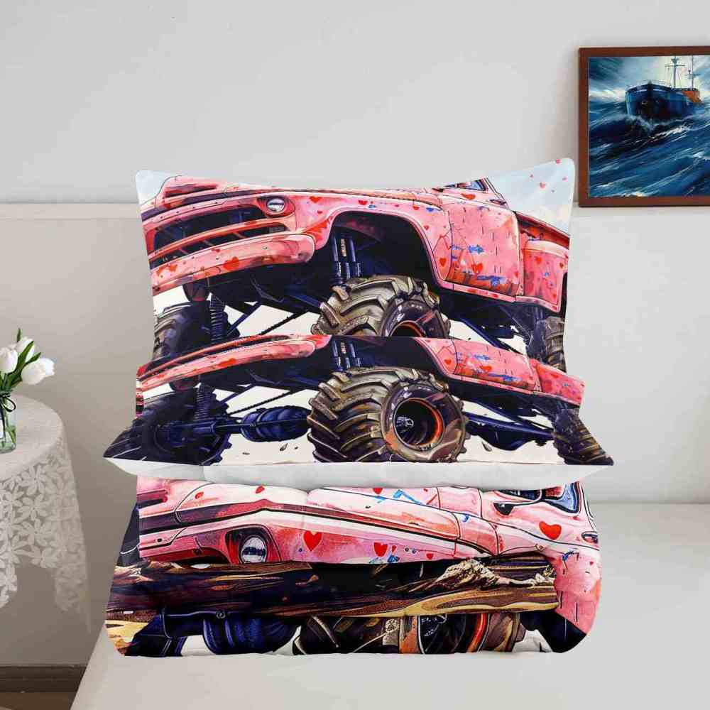Spooky Orange Monster Truck Comforter Set Kids Room Decor | CozyLil