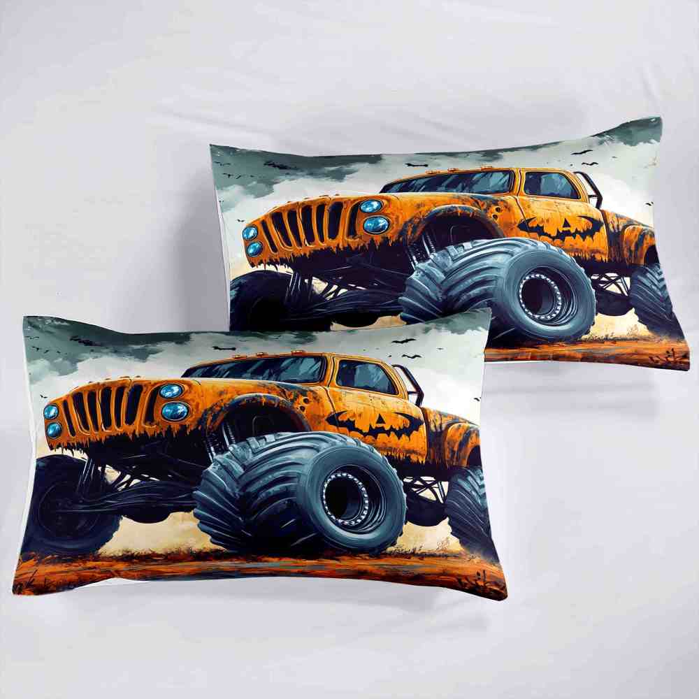 Spooky Orange Monster Truck Comforter Set Kids Room Decor | CozyLil