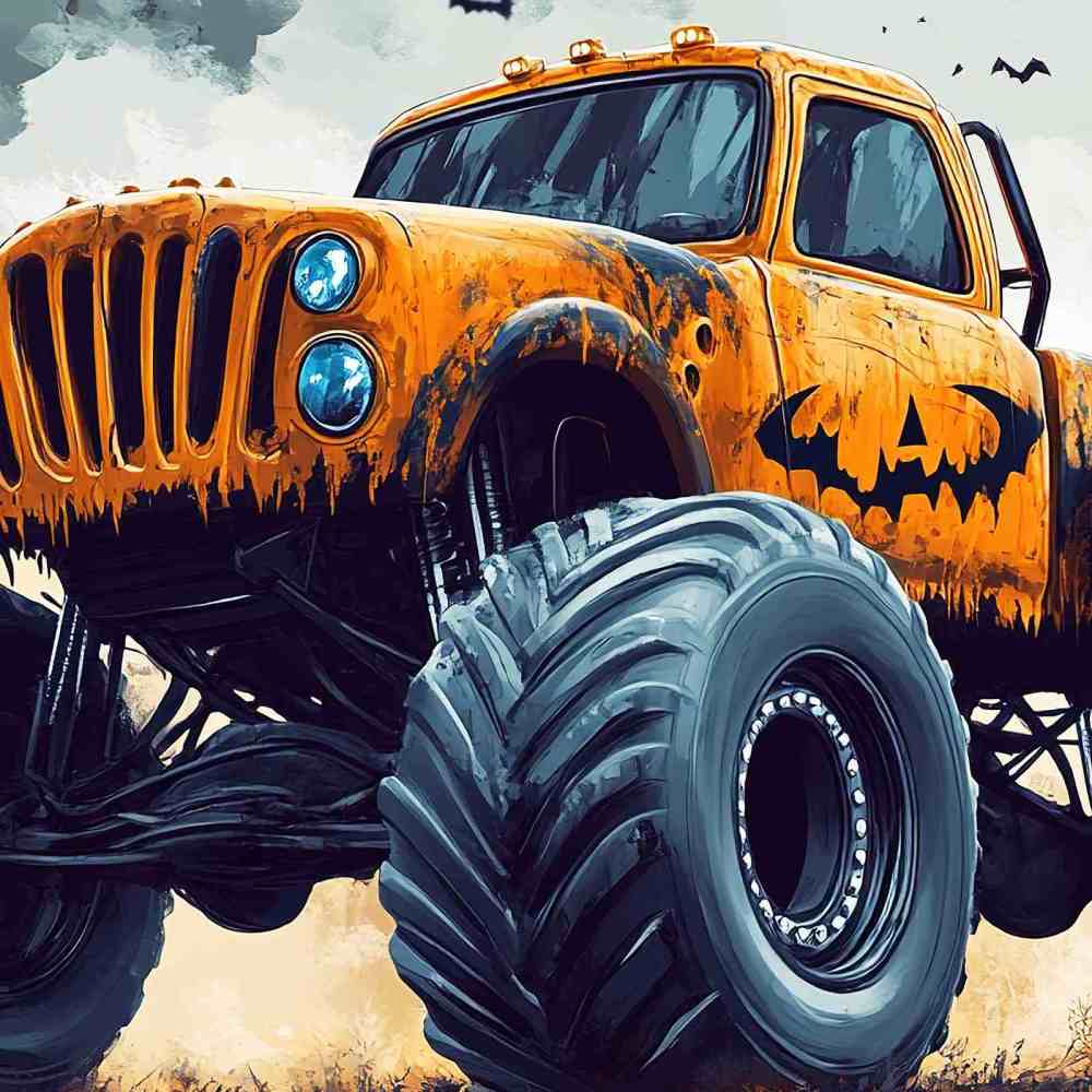 Spooky Orange Monster Truck Comforter Set Kids Room Decor | CozyLil