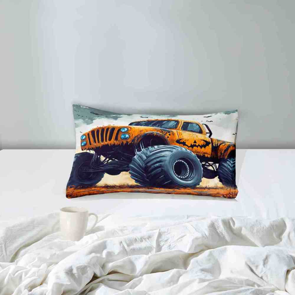 Spooky Orange Monster Truck Comforter Set Kids Room Decor | CozyLil