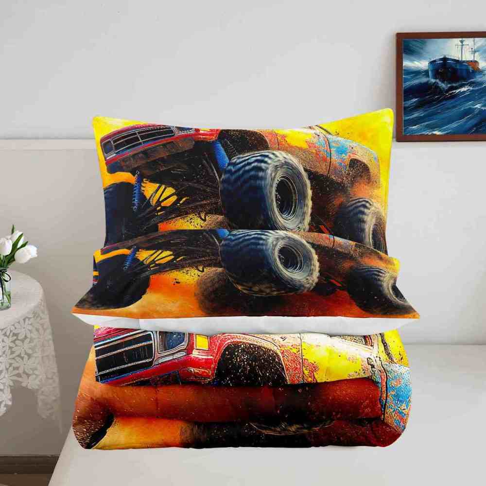 Pink Off-Road Monster Truck Comforter Set Girls Bedding | CozyLil