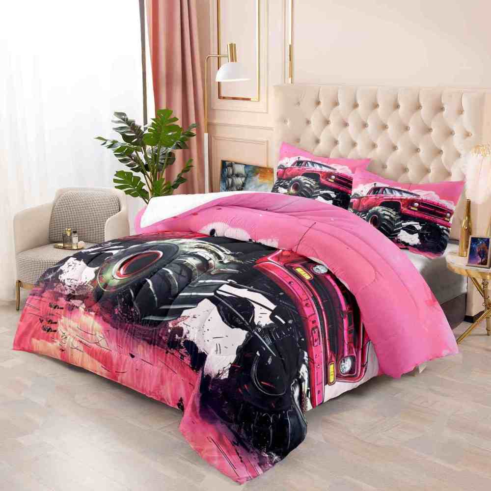 Pink Off-Road Monster Truck Comforter Set Girls Bedding | CozyLil