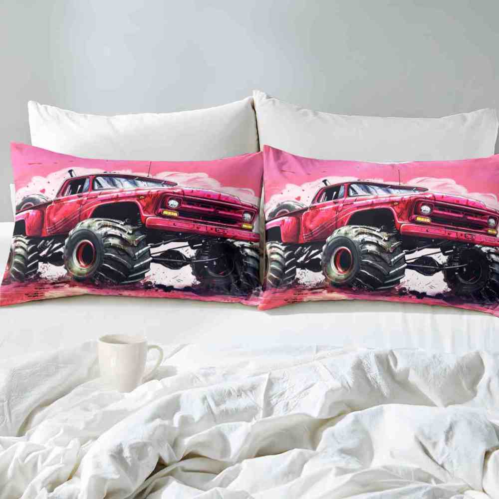 Pink Off-Road Monster Truck Comforter Set Girls Bedding | CozyLil