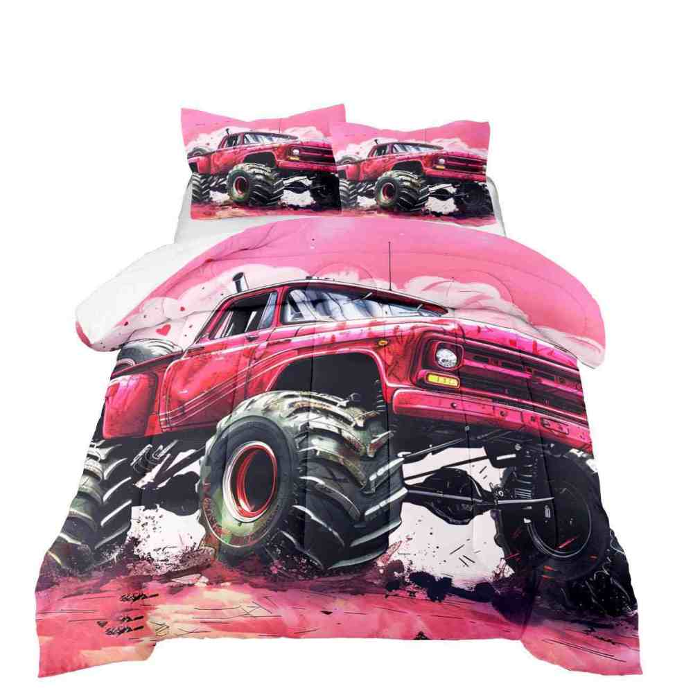 Pink Off-Road Monster Truck Comforter Set Girls Bedding | CozyLil