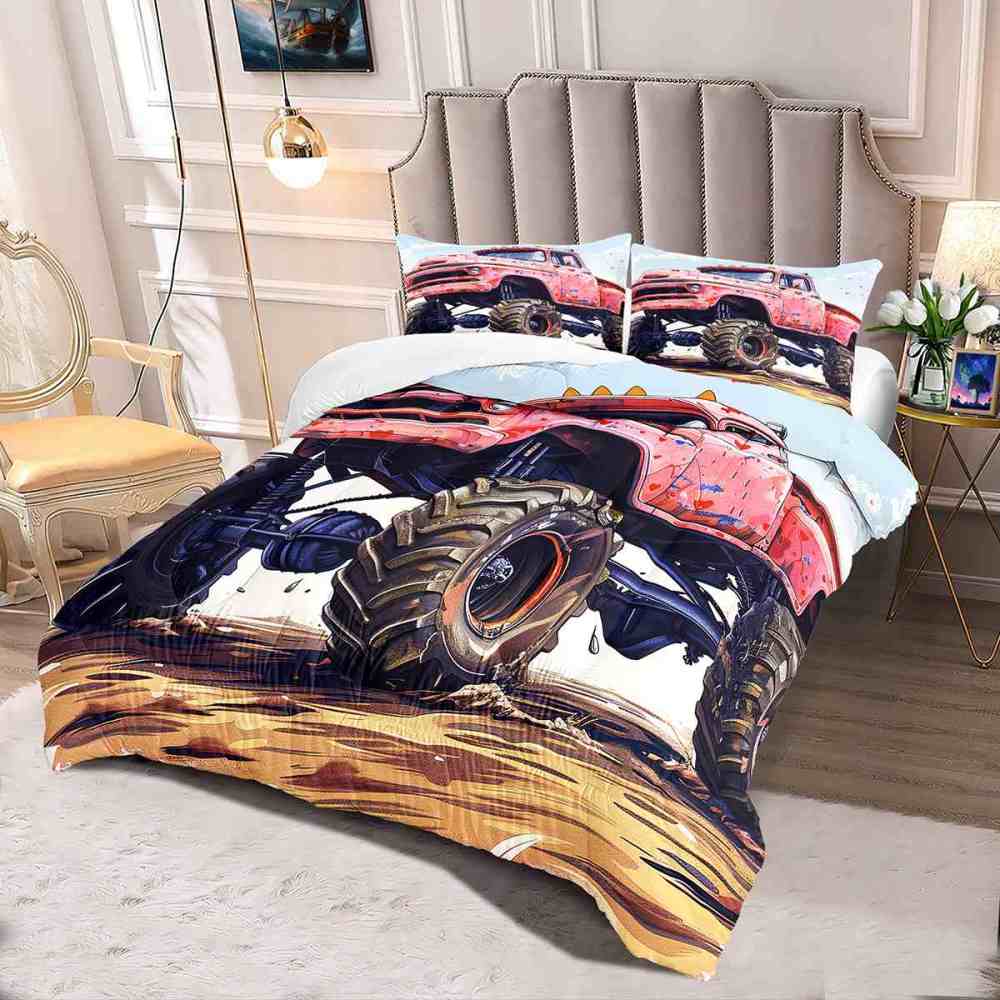 Red Heart Vintage Monster Truck Comforter Set Kids Bedding | CozyLil