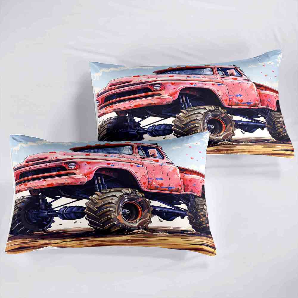 Red Heart Vintage Monster Truck Comforter Set Kids Bedding | CozyLil