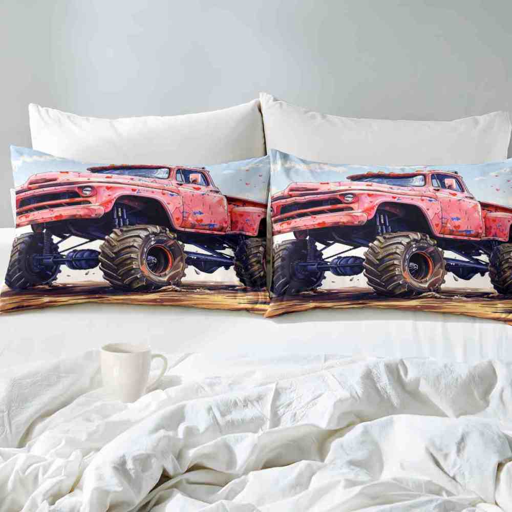 Red Heart Vintage Monster Truck Comforter Set Kids Bedding | CozyLil