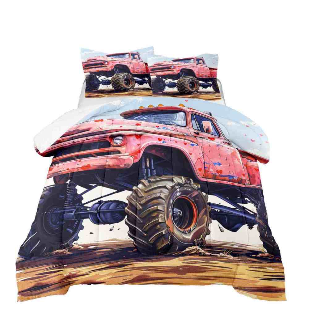 Red Heart Vintage Monster Truck Comforter Set Kids Bedding | CozyLil