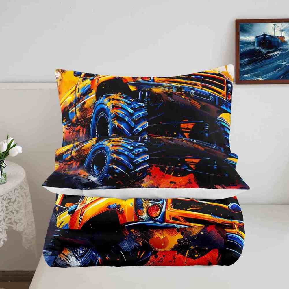 Jumping Dirt Racing Monster Truck Comforter Set Boys Room | CozyLil