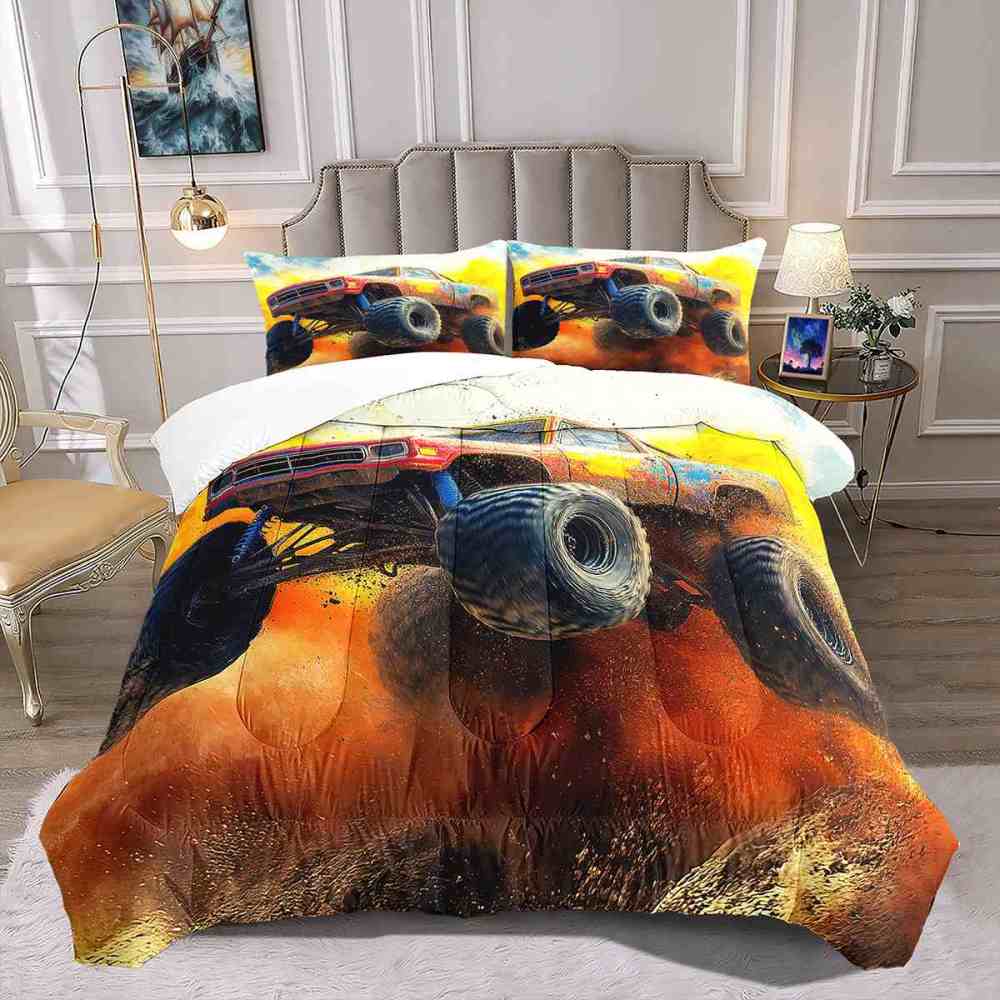 Jumping Dirt Racing Monster Truck Comforter Set Boys Room | CozyLil