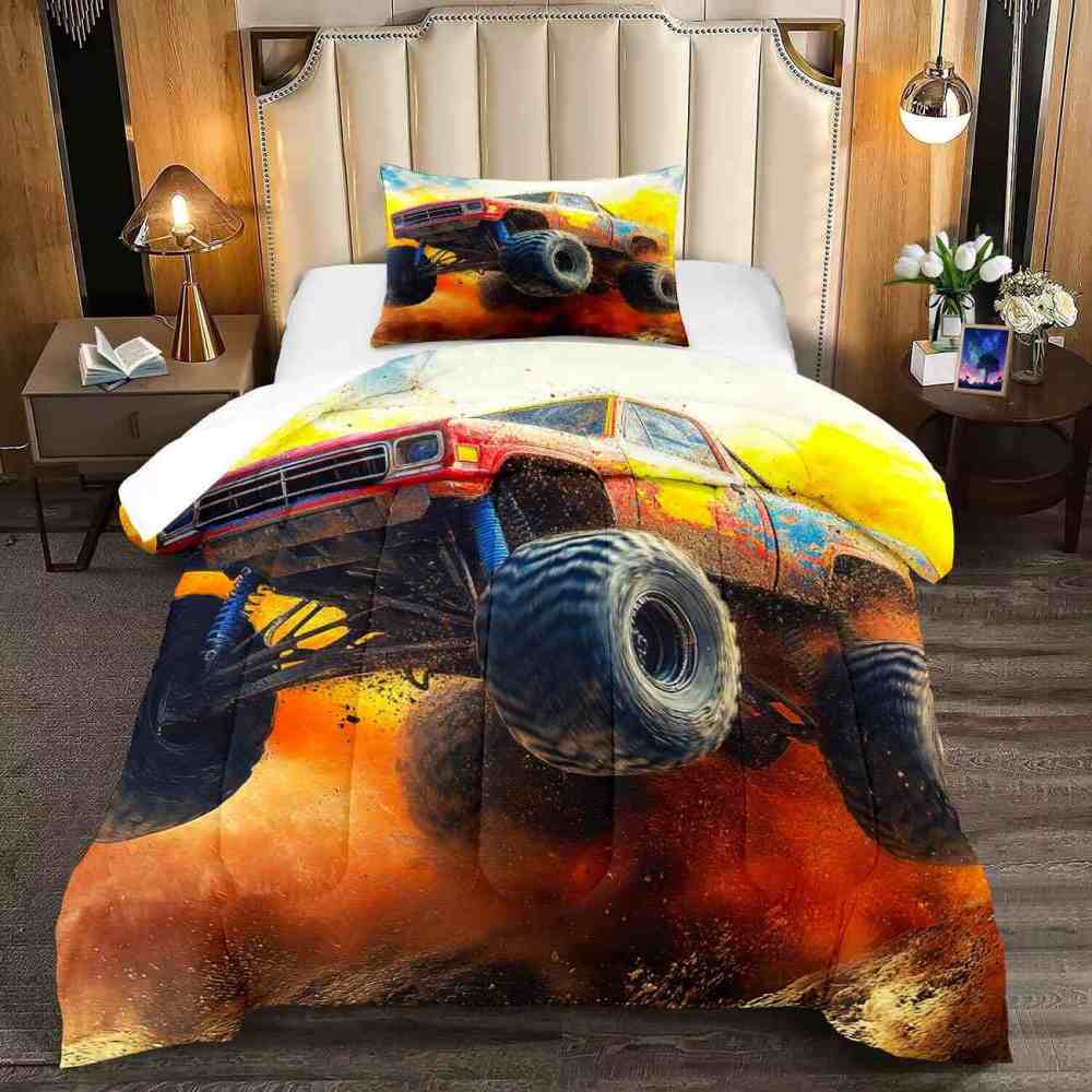 Jumping Dirt Racing Monster Truck Comforter Set Boys Room | CozyLil