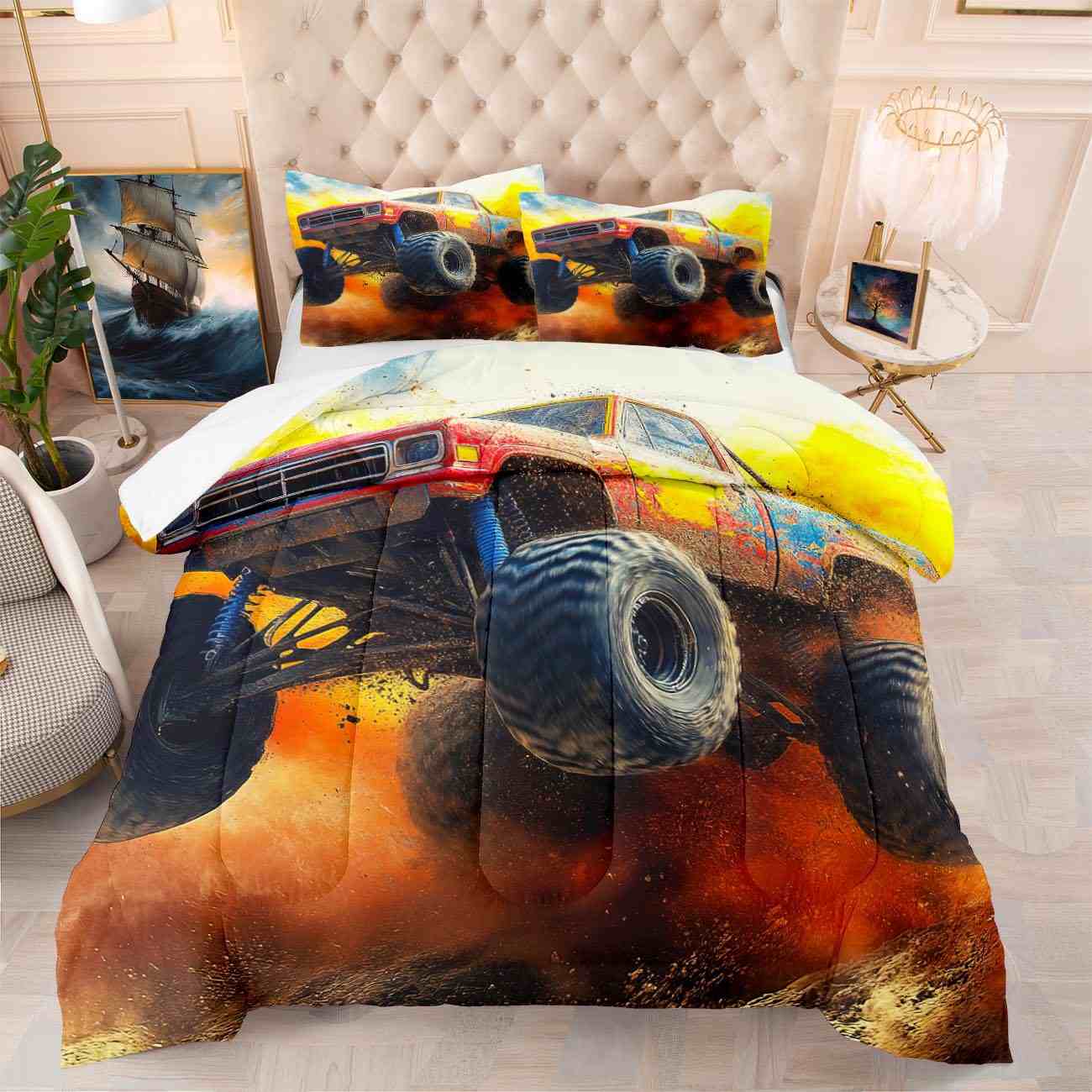 Jumping Dirt Racing Monster Truck Comforter Set Boys Room | CozyLil