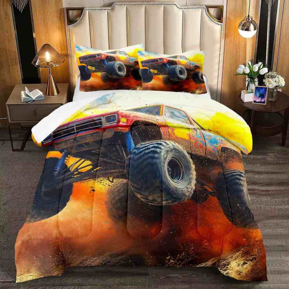 Jumping Dirt Racing Monster Truck Comforter Set Boys Room | CozyLil