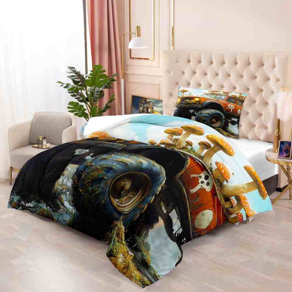 Skull Truck Forest Mushroom Comforter Set Teens Bedding | CozyLil