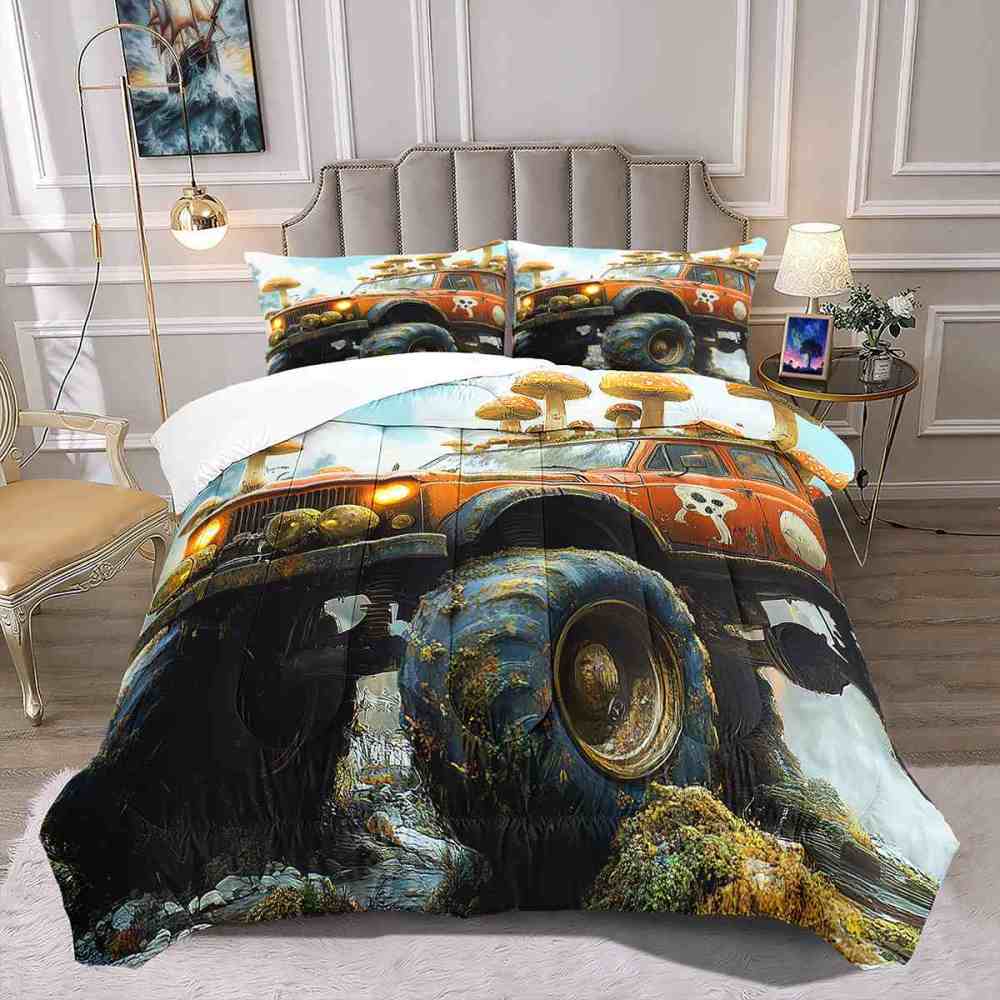 Skull Truck Forest Mushroom Comforter Set Teens Bedding | CozyLil