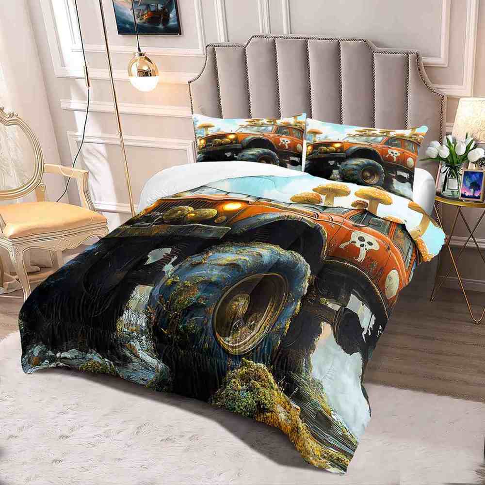 Skull Truck Forest Mushroom Comforter Set Teens Bedding | CozyLil