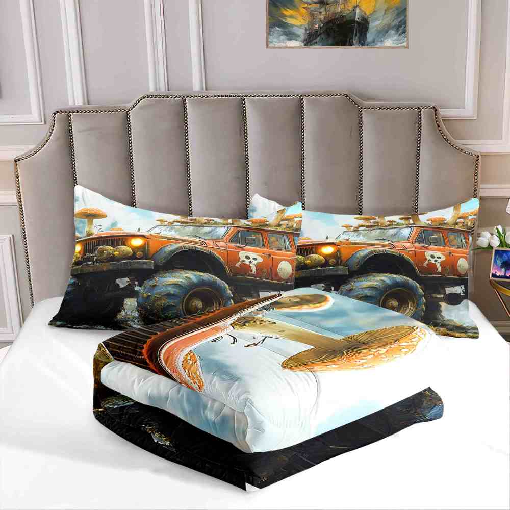 Skull Truck Forest Mushroom Comforter Set Teens Bedding | CozyLil