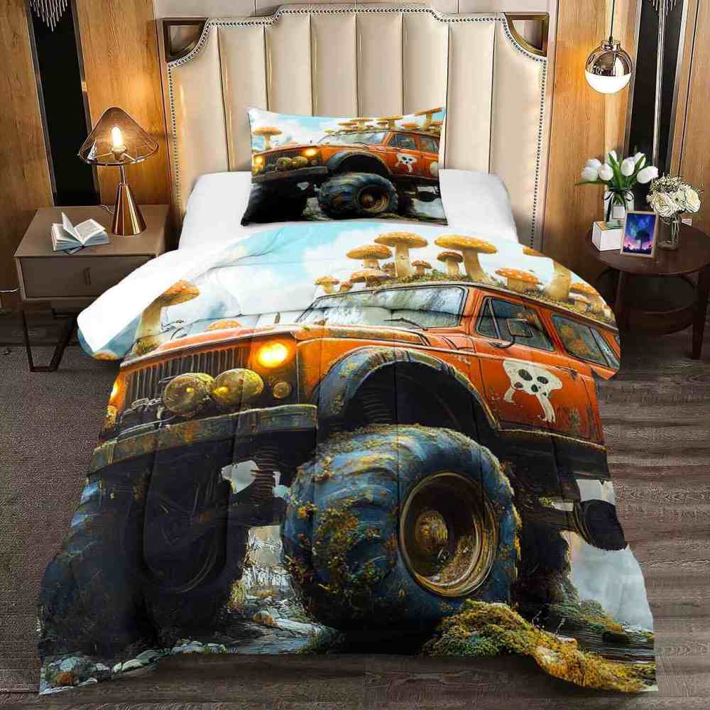 Skull Truck Forest Mushroom Comforter Set Teens Bedding | CozyLil
