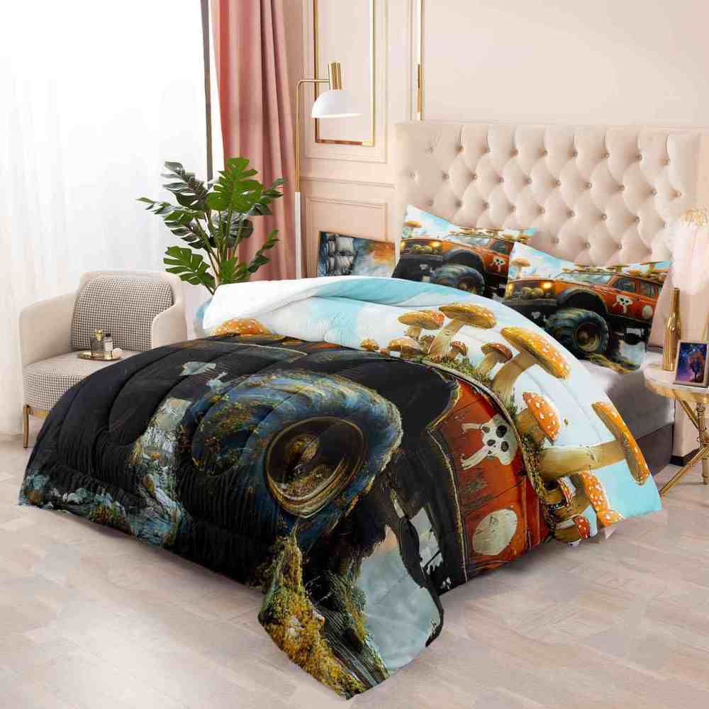 Skull Truck Forest Mushroom Comforter Set Teens Bedding | CozyLil