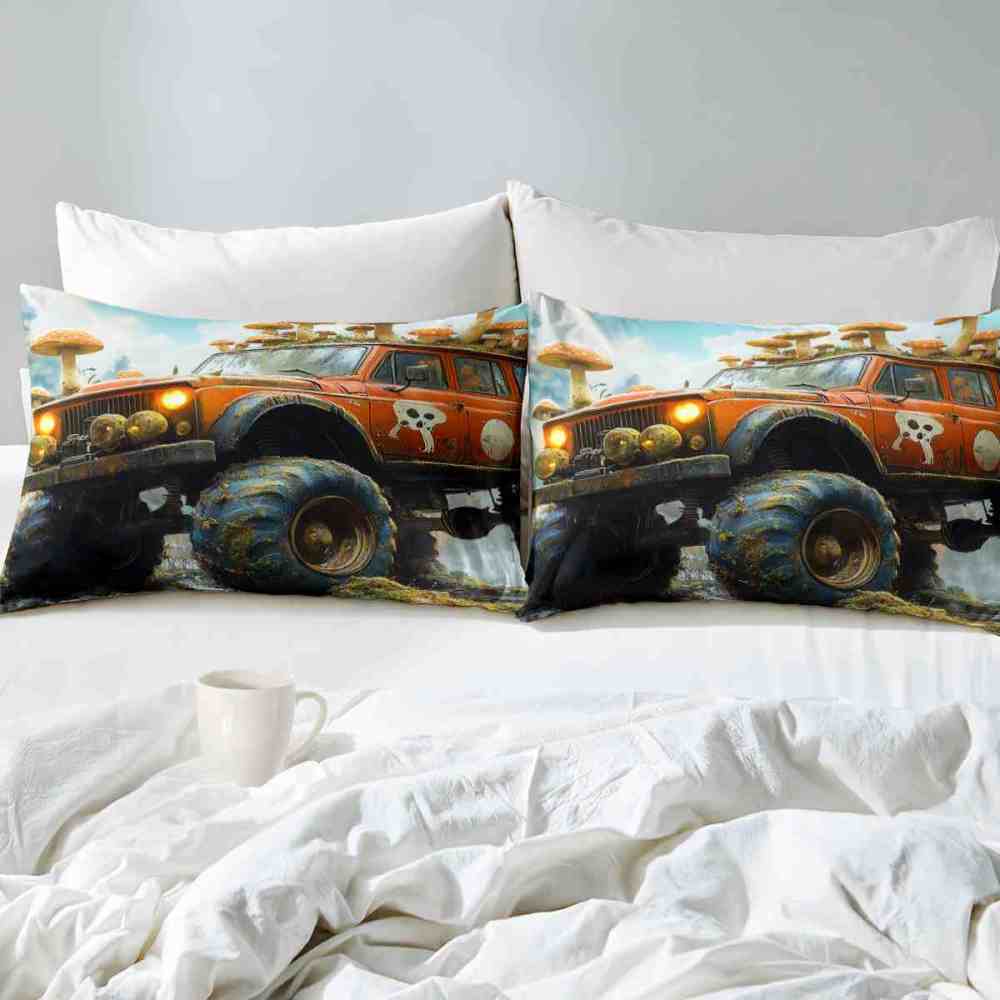 Skull Truck Forest Mushroom Comforter Set Teens Bedding | CozyLil