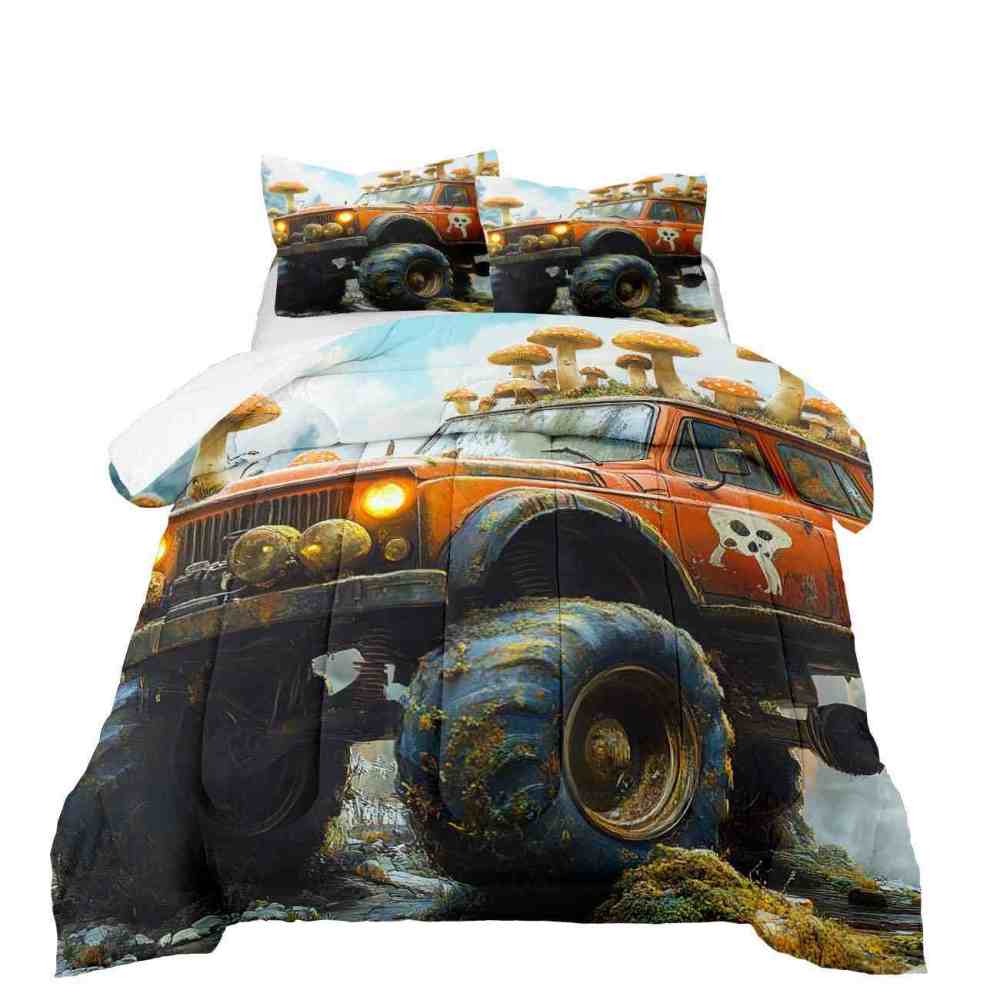 Skull Truck Forest Mushroom Comforter Set Teens Bedding | CozyLil