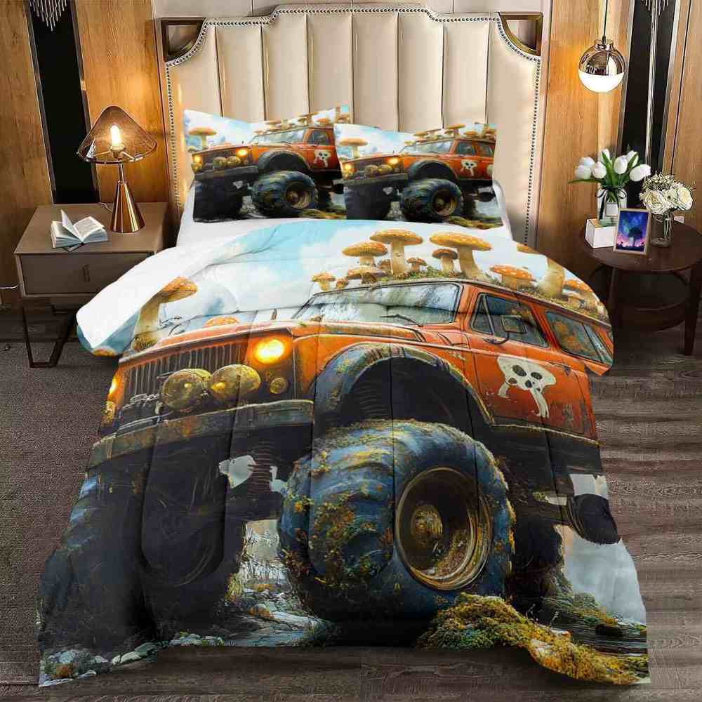 Skull Truck Forest Mushroom Comforter Set Teens Bedding | CozyLil