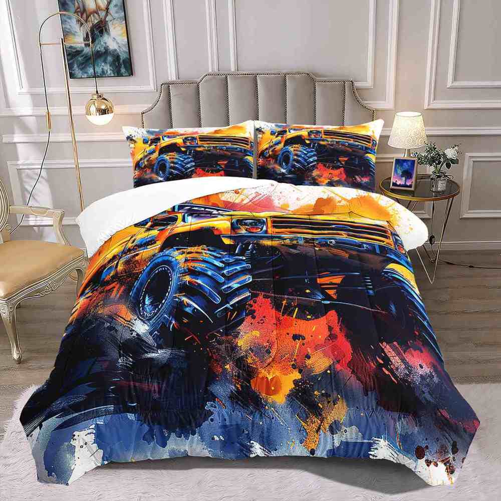 Abstract Watercolor Racing Monster Truck Comforter Set Teens | CozyLil