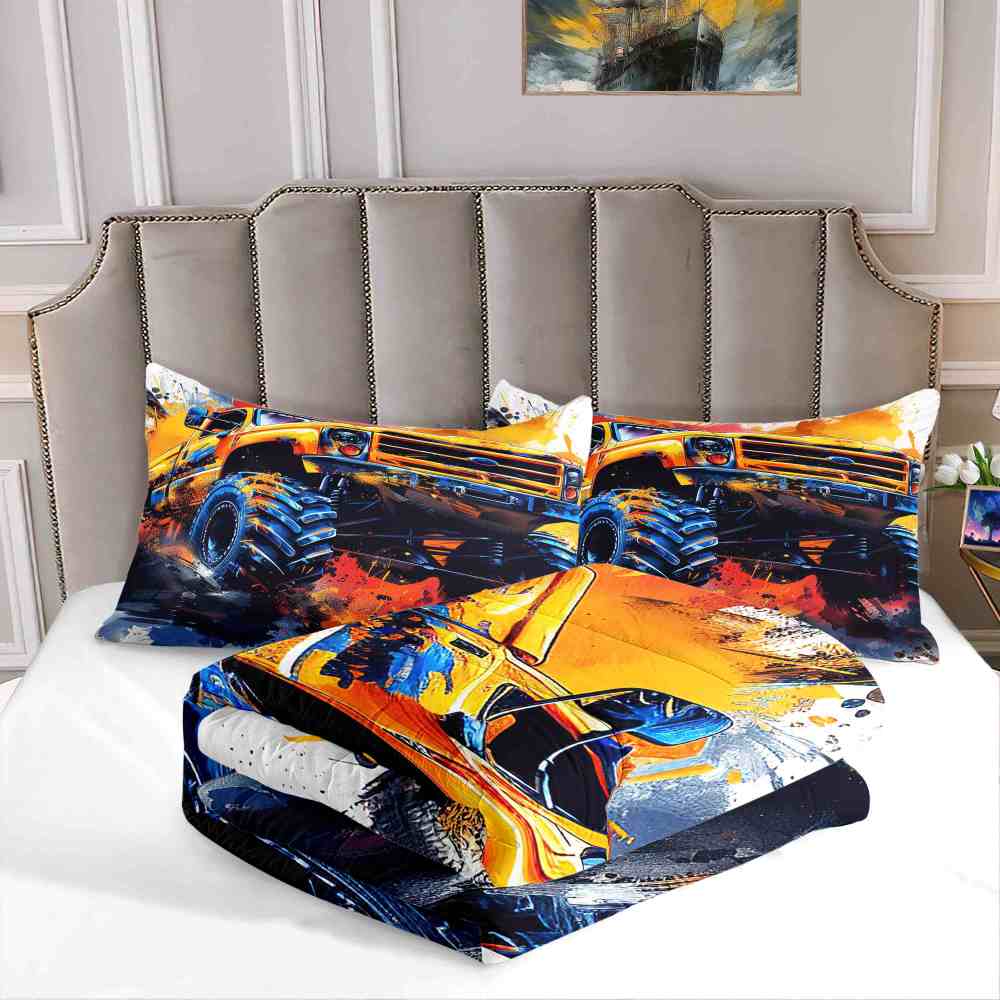Abstract Watercolor Racing Monster Truck Comforter Set Teens | CozyLil