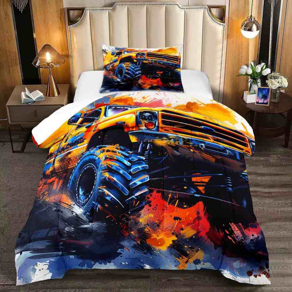 Abstract Watercolor Racing Monster Truck Comforter Set Teens | CozyLil