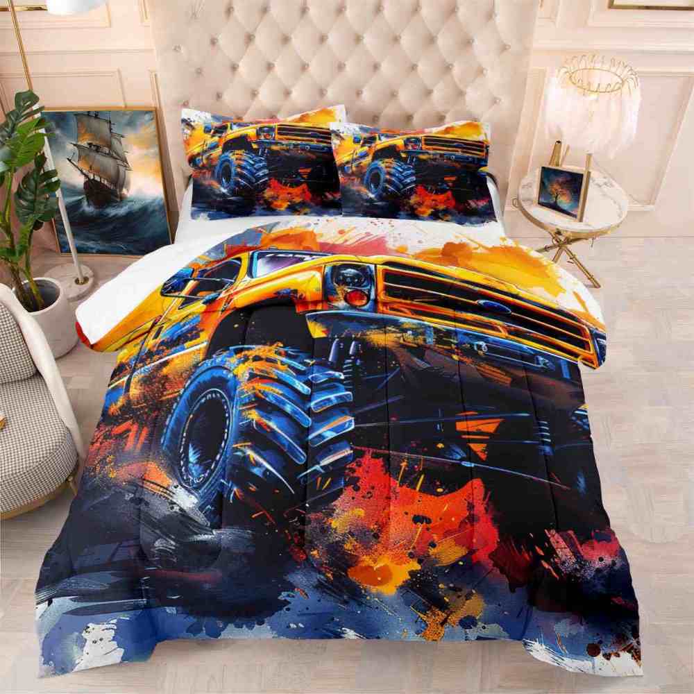 Abstract Watercolor Racing Monster Truck Comforter Set Teens | CozyLil