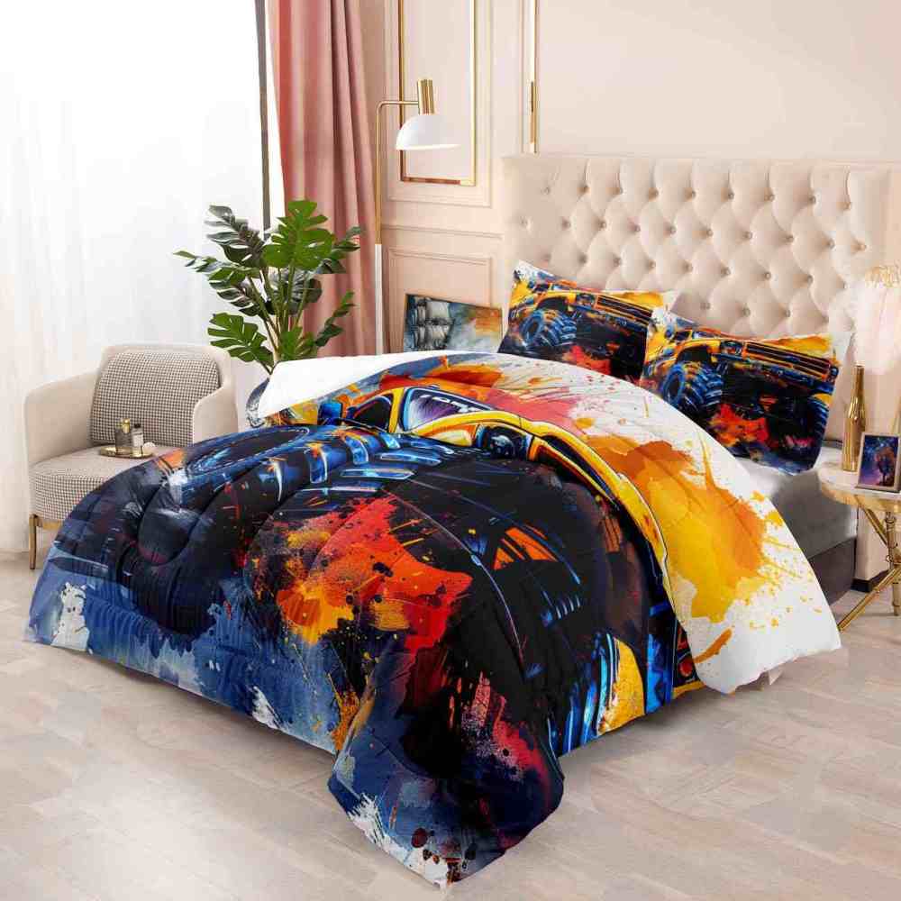 Abstract Watercolor Racing Monster Truck Comforter Set Teens | CozyLil