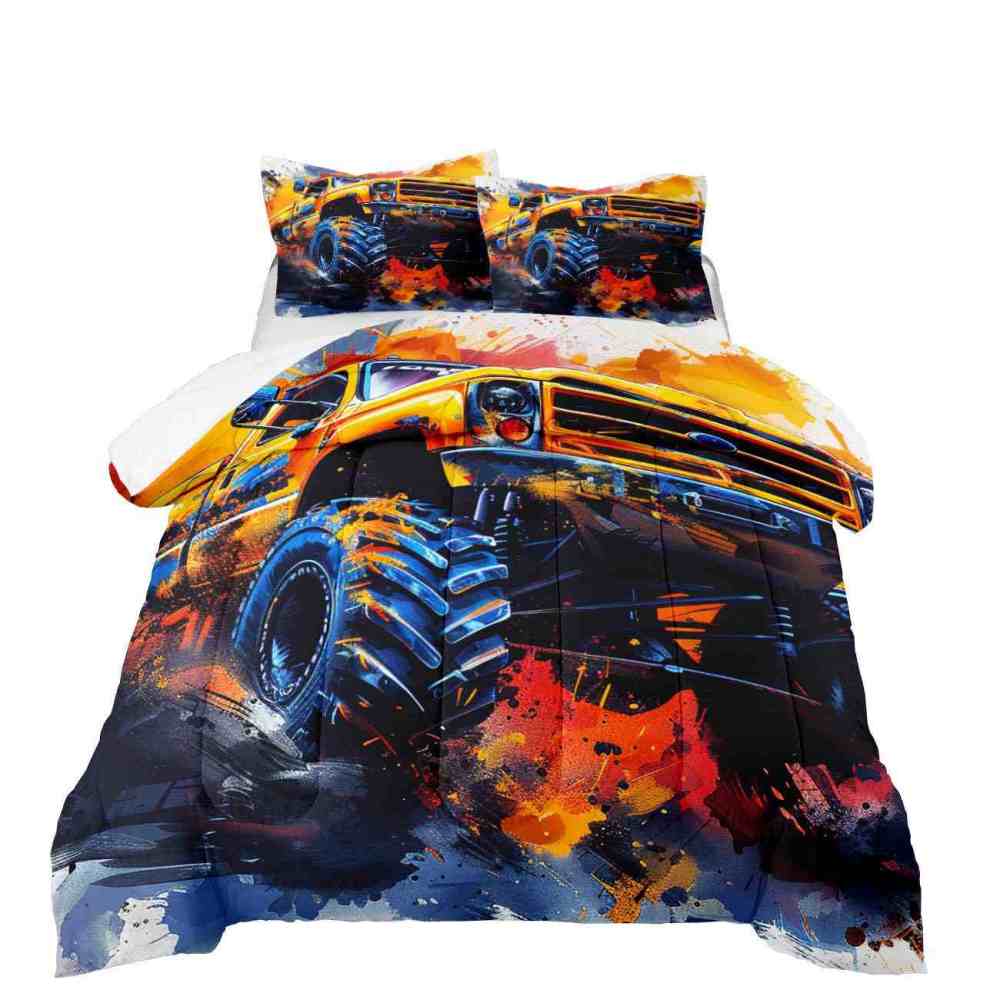 Abstract Watercolor Racing Monster Truck Comforter Set Teens | CozyLil