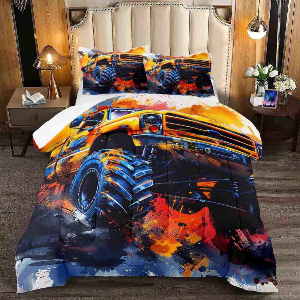 Abstract Watercolor Racing Monster Truck Comforter Set Teens | CozyLil