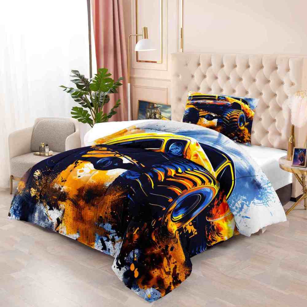 Splatter Art Off-Road Monster Truck Comforter Set Boys Bedding | CozyLil